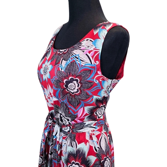 Talbots Red Jacquard Floral Tie Waist Fit & Flare Dress 10P Cotton Preppy Summer - Picture 8 of 16